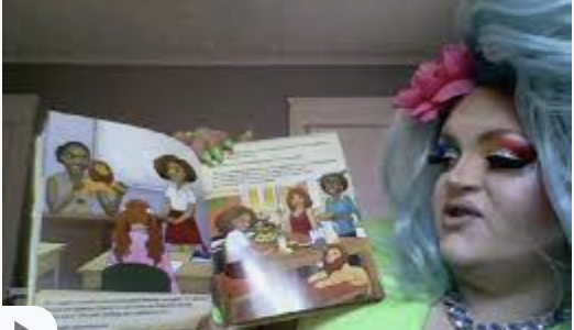 Local drag queen reads to students online.